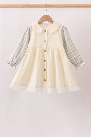 Cream plaid button dress