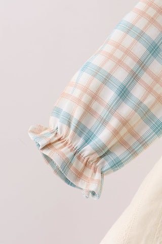 Cream plaid button dress