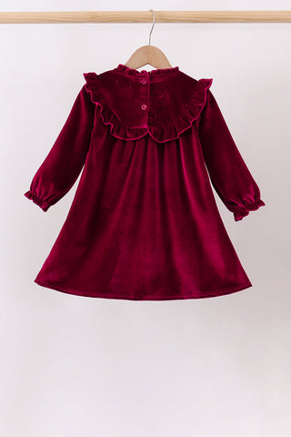 Burgundy velvet Ruffle Dress