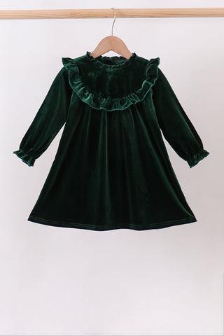 Forest velvet Ruffle Dress