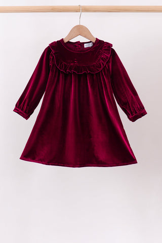 Maroon velvet ruffle dress