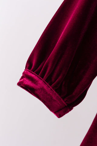 Maroon velvet ruffle dress