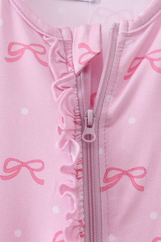 Pink bow print romper
