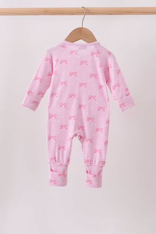Pink bow print romper