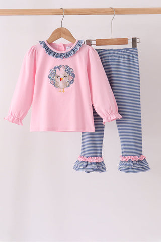Pink turkey applique ruffle pants set