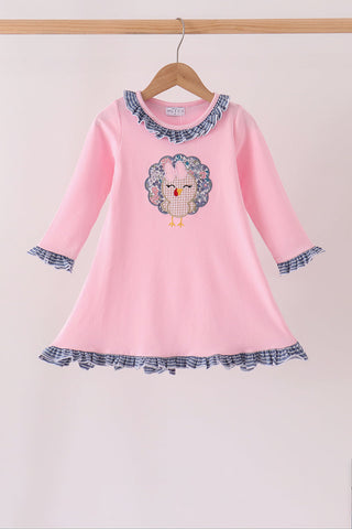 Pink turkey applique ruffle dress