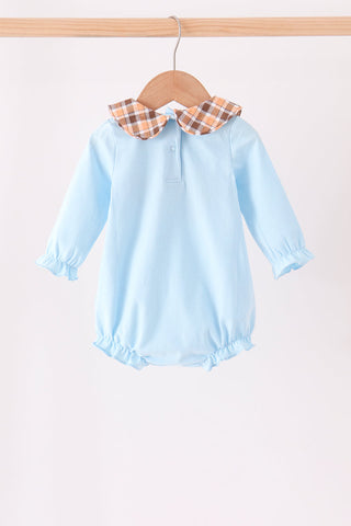 Blue turkey embroidery plaid ruffle bubble