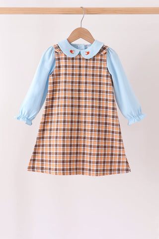 Blue turkey embroidery plaid 2pc set