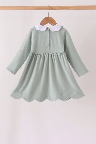 Green turkey embroidery scalloped dress