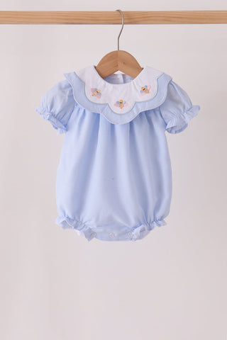 Blue turkey embroidery checkered ruffle bubble