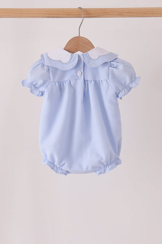 Blue turkey embroidery checkered ruffle bubble