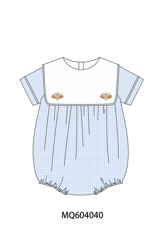 Blue turkey embroidery checkered bubble
