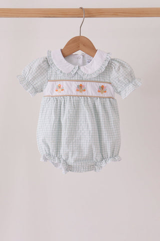 Green plaid turkey embroidery ruffle bubble