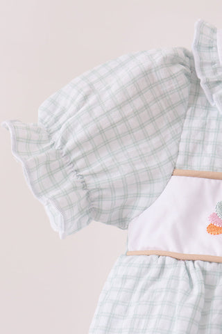 Green plaid turkey embroidery ruffle bubble