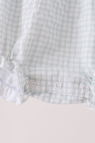 Green plaid turkey embroidery ruffle bubble
