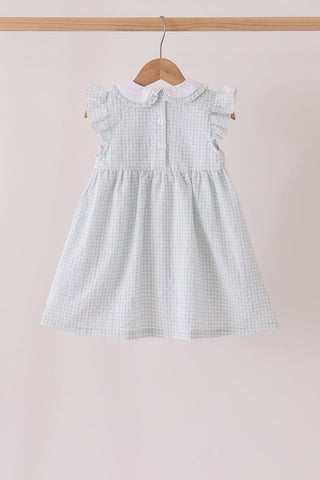 Green plaid turkey embroidery ruffle dress