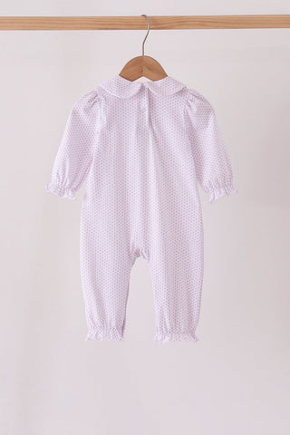 Pink dot turkey embroidery ruffle romper