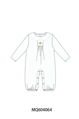 Blue dot turkey embroidery romper