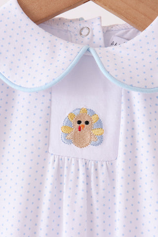 Blue dot turkey embroidery romper