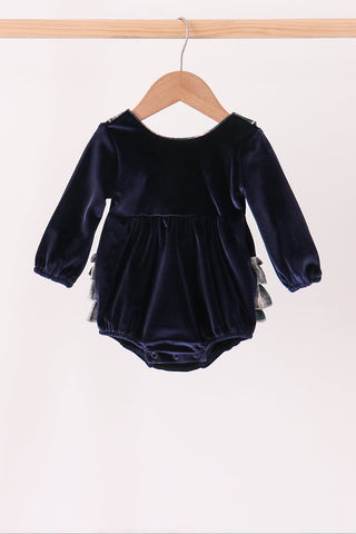 Navy plaid ruffle bubble