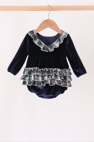Navy plaid ruffle bubble