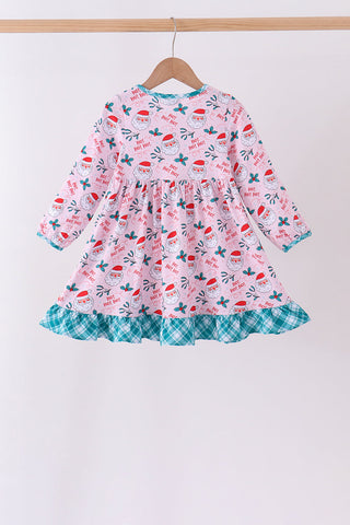 Pink santa holly ruffle dress