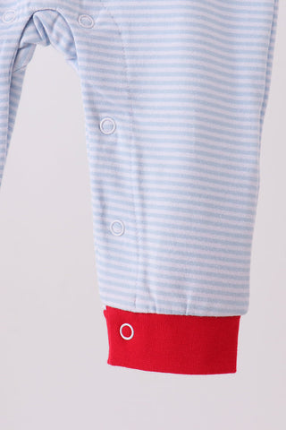 Blue stripe santa embroidery romper