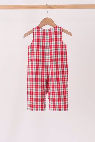 Red christmas tree truck embroidery plaid jonjon