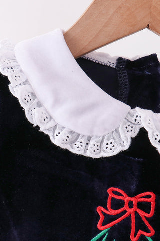 Navy christmas tree embroidery dress