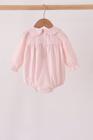 Pink candy cane holly embroidery plaid bubble