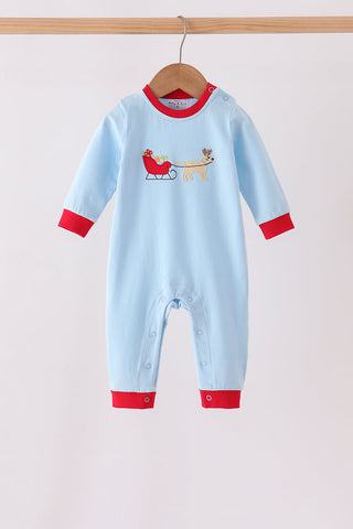 Blue stripe deer embroidery romper