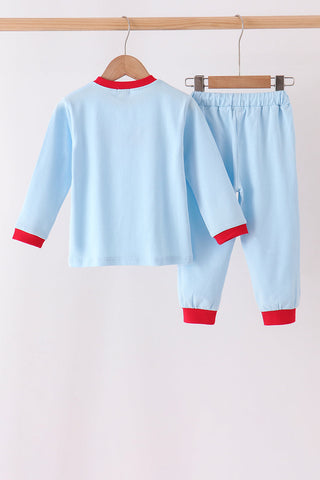 Blue deer embroidery pants set
