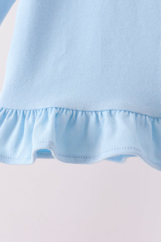 Blue santa claus embroidery ruffle gingham pants set