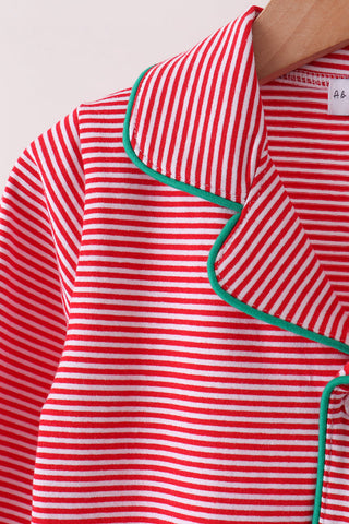 Red stripe christmas tree embroidery pants set
