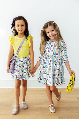 Mardi Gras 3/4 Sleeve Pocket Twirl Dress