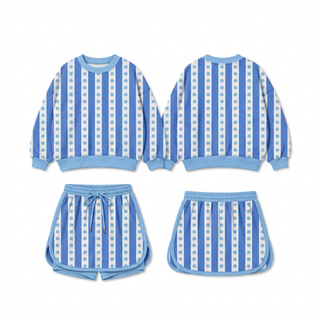 Blue polka dots and stripes performance active skorts set