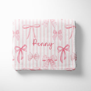 Custom Pink Bows Blanket with Personalized Name and Cozy Design