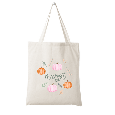 Pink and Orange Watercolor Pumpkins - Personalized Tote