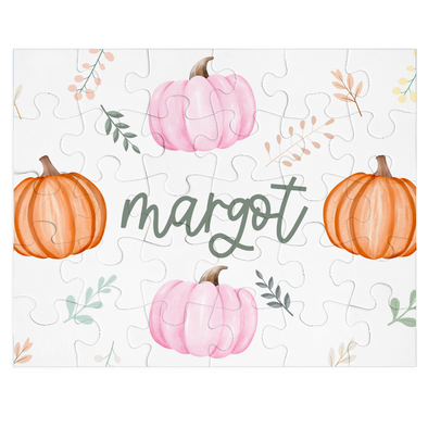 Pink and Orange Watercolor Pumpkins - Personalized Puzzle