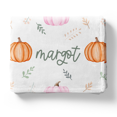 Pink and Orange Watercolor Pumpkins - Personalized Blanket