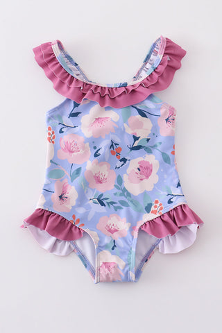 Floral Print Ruffle Girl Swimsuit