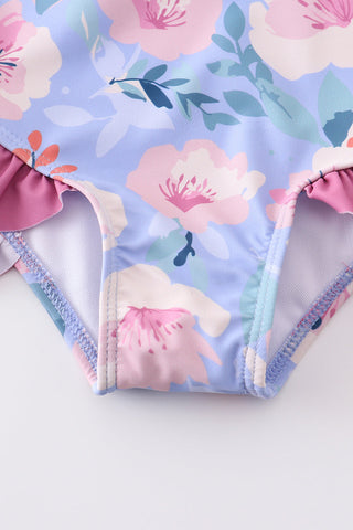Floral Print Ruffle Girl Swimsuit