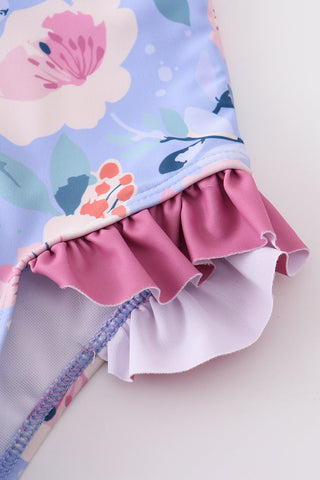 Floral Print Ruffle Girl Swimsuit