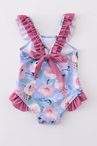Floral Print Ruffle Girl Swimsuit