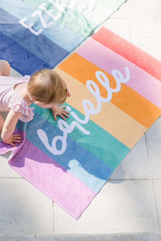 Custom Rainbow Beach Towel with Personalized Name - Retro Style