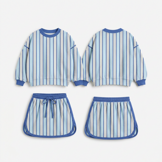 Blue striped performance active skorts set