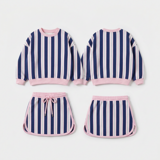 Blue and pink striped performance active skorts set