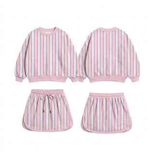 Pink and purple striped performance active skorts set