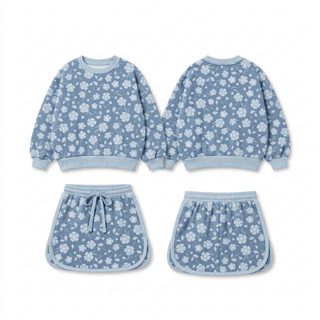 Blue floral performance active skorts set