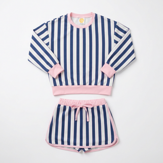 Blue and pink striped performance active skorts set
